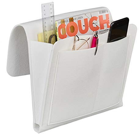 Relaxdays Sängväska, för upphängning, 5 fack, förvaring säng & soffa, filt sängorganisatör HBT 26 x 28 x 5 cm, vit