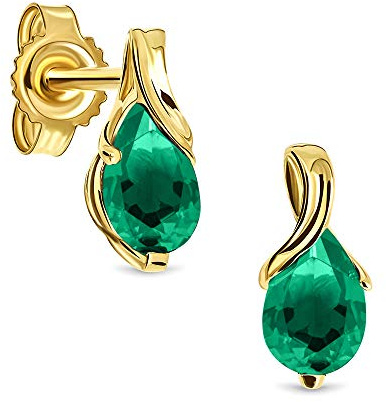 Miore Schmuck Damen Ohrstecker mit Edelstein Geburtsstein Saphir/Rubin/Smaragd Ohrringe aus Gelbgold 14 Karat / 585 Gold