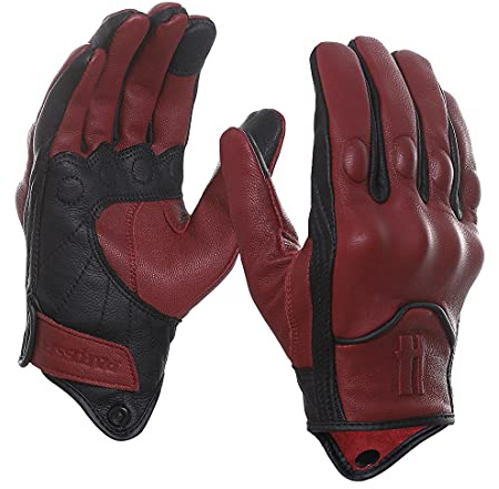Harssidanzar Guanti da Moto, Guanti da Motociclista in Pelle da Uomo Touchscreen Guanti da Equitazione da Corsa GM028UKK, Nero Oxblood (aggiornamento), Taglia S