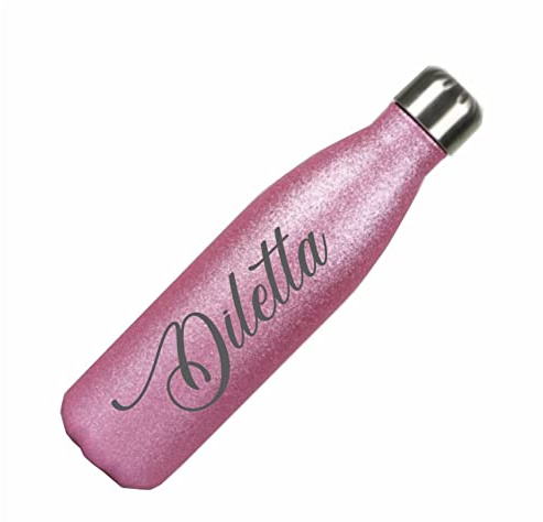 Borraccia personalizzabile modello glitter termica in acciaio INOX da 500 ml (Rosa Glitter, 500 ml)