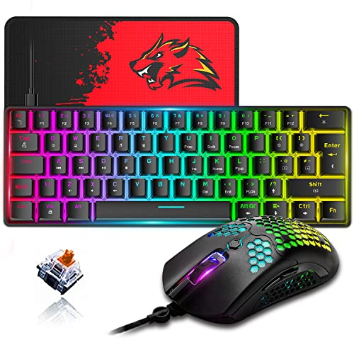 ZIYOU LANG 60% Kompaktes Mechanisches RGB-Gaming-Tastatur- Und Maus-Set – Mini-QWERTY-Layout, Abnehmbares USB-C-Kabel – 12000 DPI Waben-Programming Für PC -Schwarz Mit Braunem Schalter