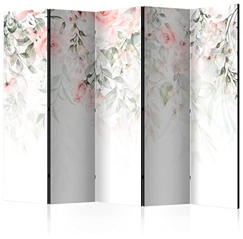 decomonkey Paravent Raumteiler Innen Pflanzen, 225x172 cm, 5-teilig, Blumen | Beidseitig, Laub, Wohnzimmer, Room Divider, Wall, Raumteiler Stehend, Trennwand, Sichtschutz, Spanische Wand, Sichtschutzwand