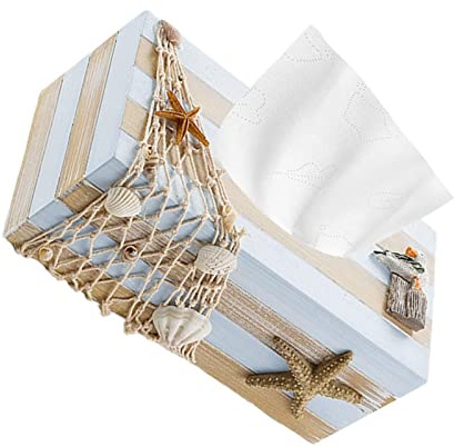 MYSUNBAR Kosmetiktücherbox Maritime Taschentuchbox aus Holz Tissue Box Aufbewahrungskorb für Wohnzimmer Esszimmer Badezimmer Büro 24 x 12 x 9 cm