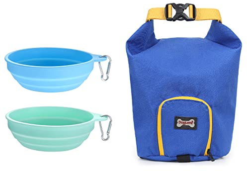 Avaner 3 PCS Hundenäpfe mit Hundefutter Aufbewahrungstasche Set, Faltbare Integrierter Reisenapf ohne Plastikrand, Auslaufsichere Hundenapf für Katzen,Hunde und Haustiere (Blau + Grün)