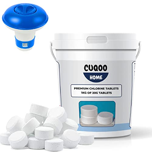 𝐏𝐔𝐑𝐄 𝐒𝐏𝐋𝐀𝐒𝐇! 1kg 4-in-1 Chlorine Tablets with Floating Dispenser – Hot Tub & Pool Chemicals for Inflatable, Paddling & Above-Ground Pools | Sanitiser, Algaecide, Stabiliser, Clarifier