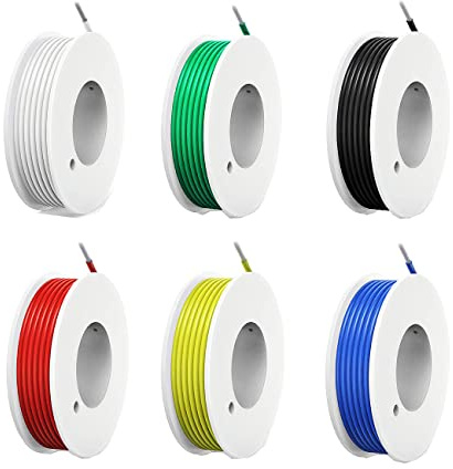 HUAZIZ Flexibel silikonledning, 22 AWG elektronikkabelset, omkopplingstrådsortiment, 300 V tråd förtennad koppartråd, 6 färger spole 600 V 2,4 A 6 x 10 meter, för gör-det-själv RC-flygplan etc