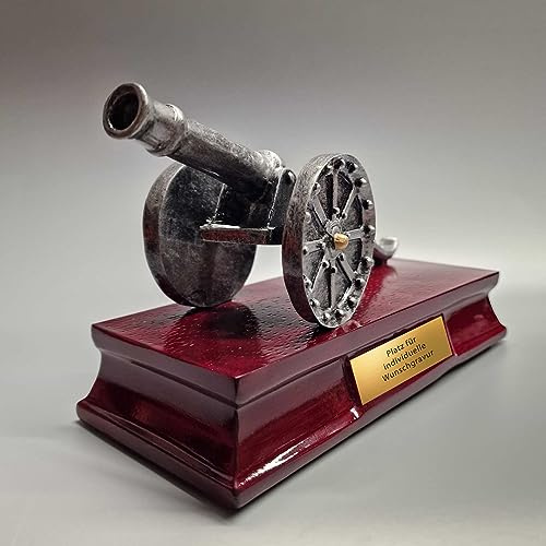 XL Torschützenkanone Pokal 12,2 cm mit Gravur - Fußball Trophäe Silber | Personalisierte Torjägerkanone aus Resin, Maße 20x12,2x9,5 cm, für Fußballvereine und Ligen mit 7x2 cm Gravurfläche