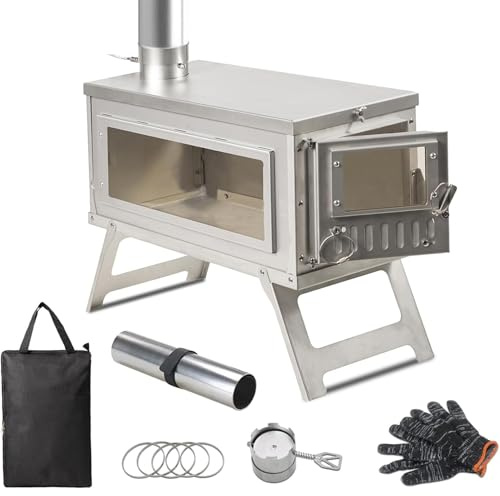 Ipalmay Ultralight Camping Stove Portable Wood Burning Stove,Multifunction Wood Burning Stove Cooker Heater for Tent, Camping,16.6 IN with Foldable Chimney
