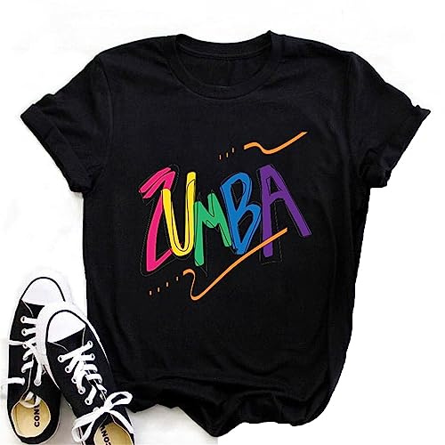 kewing Donne Danza T-Shirt Grafica Stampata Maniche Corte Girocollo Roll Sleeve Top Casual per Samba cha-cha Classi Danza Fitness Training