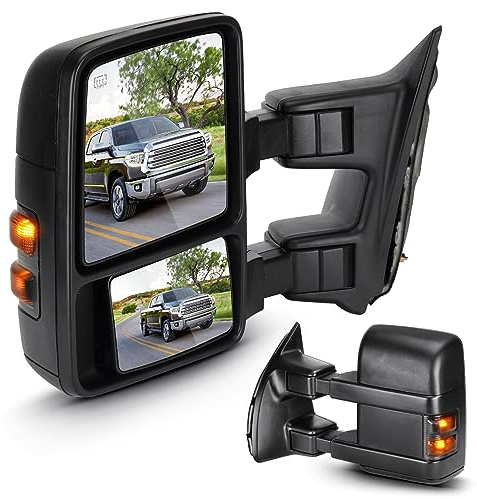 Towing Mirrors for Ford F-250 F-350 F-450 F-550 Super Duty 2008-2016 Power Heated with Smoke Turn Signal Manual Folding Telescoping (1 Pair)