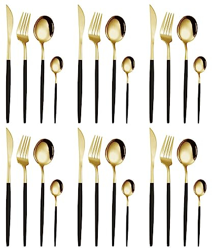 JAWSEU Ensemble de Couverts 24 Pièces, Couverts de Table pour 6 Personnes Set Couverts de Table en Acier Inoxydable avec Couteau, Fourchette, Cuillère Lavable Au Lave-Vaisselle Et Poli Miroir