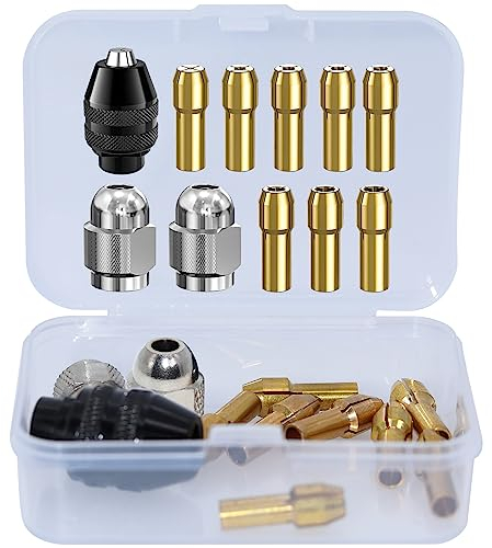 RUNYU Dremel Bohrfutter Set, Dremel 4486 Bohrfutter, 4485 Spannzangen, Messing Schnellwechsel Spannköpfen für Dremel 4000, Trio und Mehr, mit Box (11 Stück)