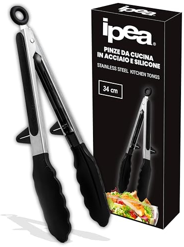 IPEA Pinze da Cucina in Acciaio Inox con Punte in Silicone - Pinza Professionale per Barbecue, Carne, Insalata, Pasta Buffet con Sistema di Bloccaggio - Pinze da Chef Resistenti al Calore - 27 cm
