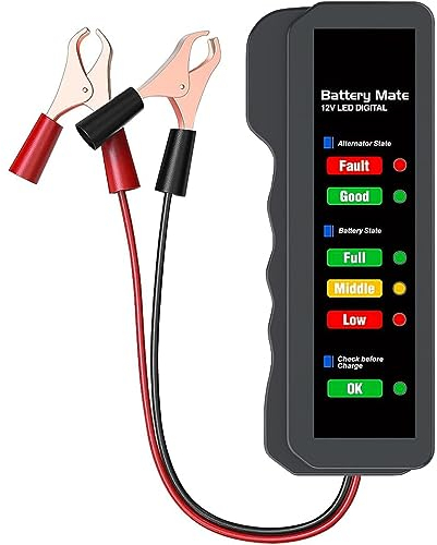 Greluma 1 pezzo tester batteria auto 12V,tester alternatore automobilistico,controllo batteria,analizzatore per controllare alternatore e sistema di ricarica batteria,indicazione LED