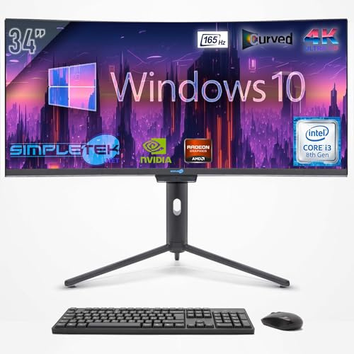 SIMPLETEK - All in One PC mit 37 4K Wide Curved Bildschirm | Core i3 Prozessor 8. Gen Windows 10 Pro | 16GB RAM SSD 240GB GTX 1650 4GB GDDR6 | Integrierte 2K Webcam