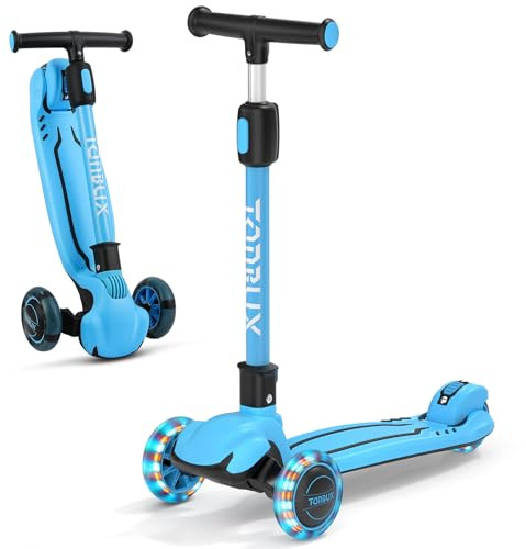 TONBUX Kids Scooter, Light Up 3 Wheel Kick Scooters for Kids 3-12, Folding Scooters with Adjustable Height - Toddler Scooter Lean-to-Steer & Widen Anti-Slip Deck