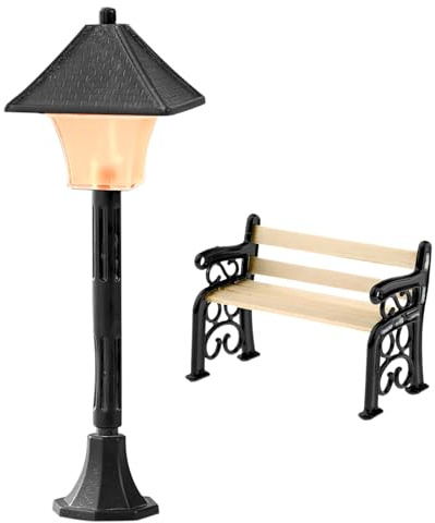 DAWRIS Miniature Lantern Bench Mini Garten Wird es leuchten Lights Model Making Fairy Miniatur Möbel Möbel Garten Gewächshaus Zubehör, Miniatur Wichtel Zubehör Garten Miniatur Deko