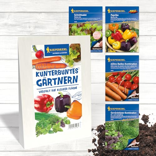 Kiepenkerl Profi-Line Gemüsesamen-Set 'Kunterbuntes Gärtnern' Gemüseset mit Paprika, Möhre, Radieschen & Kräutern | Ideal für Balkon & Terrasse | Samenfest Mix, Saatgut Bundle für Vielfalt