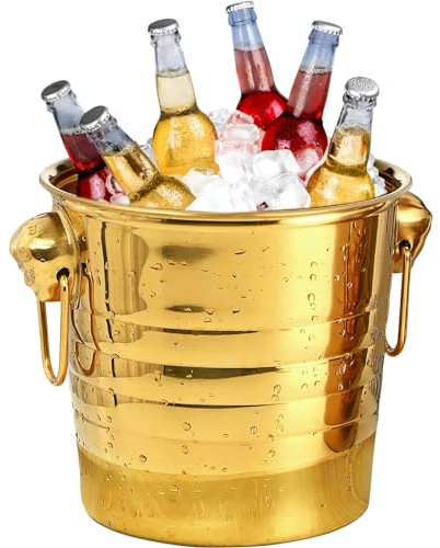 Gold Ice Bucket for Parties 5L Wine Bucket Stainless Steel Beverage Tub with Handles Champagne Bucket for Banquet Chilling Wine Drinks