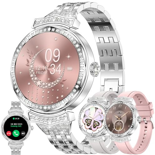 Smartwatch Damen mit Telefonfunktion, 1,32” AMOLED Fitnessuhr Smart Watch Fitness Tracker 123 Sportmodi Aktivitätstracker mit SpO2 Schlafmonitor Schrittzähler Armbanduhr für IOS Android (Silber)