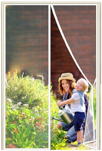 Magnetic Fly Screen Door, 105x225cm Chain, Full Size, Heavy Duty Curtain, Pet Friendly, for House, French Doors, White 1995-Size