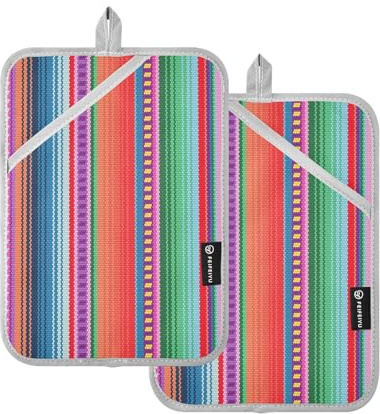 ZRWLUCKY Pot Holders Heat Resistant Ceiling Strips Rainbow Potholders with Pockets Pot Holders for Hot Pans, Oven Mitts, Pack of 2