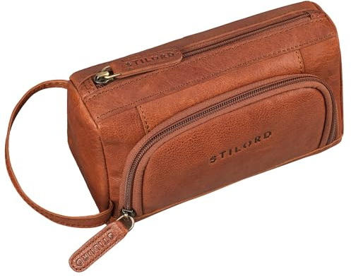 STILORD 'Tony' Vintage Federmäppchen Leder Groß Stifteetui Stiftemappe mit Reißverschluss Vintage Federmappe Kosmetiktasche Schlamper-Mäppchen Etui Echtleder, Farbe:maraska - braun