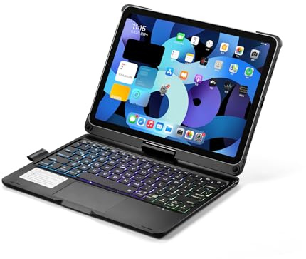 360 Rotatable Keyboard Case for iPad Air 5Th 4Th Generation 2022/2020, iPad Pro 11 Inch 4Th 3Rd 2Nd Gen Backlight Keyboard with Trackpad, Bluetooth Foldable Keyboard,Black