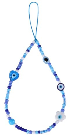 Mikovivi Evil Eye Phone Charm, Cell Phone String Bracelet Strap, Beaded Lanyard, Crystal Chain, Wristband, Keychain for Women