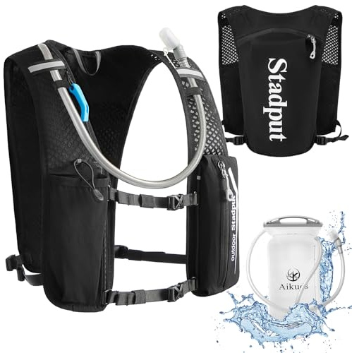 Reflective Hydration Running Vest Backpack | Lightweight 1.6L Water Bladder Bag for Trail Running, Cycling & Marathon | Perfect for Men & Women with Mobile Holder & Multiple Pockets | Premium Black