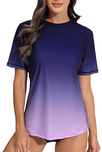 Halcurt UV Shirt Damen Rash Guard Kurzarm UPF 50+ Schnell Trocknender S-XXL | Sonnenschutz Schwimmshirt, Atmungsaktiv, Nur Schwimmoberteil, Raglan Ärmel