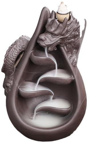 Rückfluss-Räuchergefäß Drache – Chinesischer violetter Sand, -Wasserfall, einzigartige Räucherkegel-Brenner, Yoga, handgefertigte Drachenform, Räucherstäbchenhalter, zur Entspannung