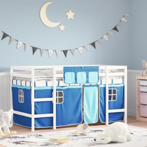 Festnight Hochbett 90x200 cm Kinder EtagenKinder Betthochbett mit Treppe Leiter Vorhang JugendKinder Bettbett Holz Kinder Bett Bettgestell Jugendzimmer Bettrahmen Holzbett