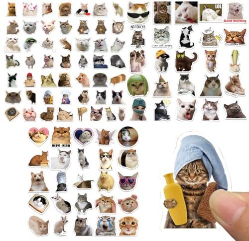EIROVYA Lustiges Katzen Aufkleber Set, süße Katzen Aufkleber wasserfeste Vinyl Aufkleber ästhetische Aufkleber für Katzenliebhaber Wasserflaschen Sammelalbum Telefon (Katzenform), 100 Stück