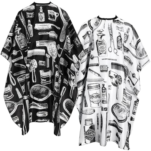 FEBSNOW Professional Hair Cutting Cape, 2 Pcs Hairdressing Barber Salon with Closure Snap for Styling Coloring Hair Cutting Cape Accessories（Print Design）