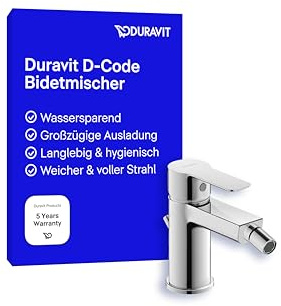 Duravit D-Code Einhebel-Bidetmischer (Auslauf Höhe 128 mm), Bidetmischer mit Zugstangen-Ablaufgarnitur, Chrom