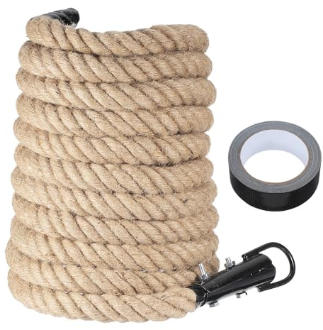sourcing map Battle Rope Jute-Seil, 9 m x 3,8 cm, schwer, für Fitness, Training, Fitnessstudio, Kletterseil mit schwarzem Metallhaken, Übungsseile für Krafttraining, Heimtraining, Sport