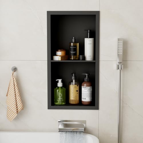 Oenalw Shower Niche 12x24 – Stainless Steel Recessed Wall Shelf for Bathroom– Double Tier Niche with Drainage Channel, Suitable for Shower Storage, recessed Medicine Cabinet, Recessed Wall Cabinet