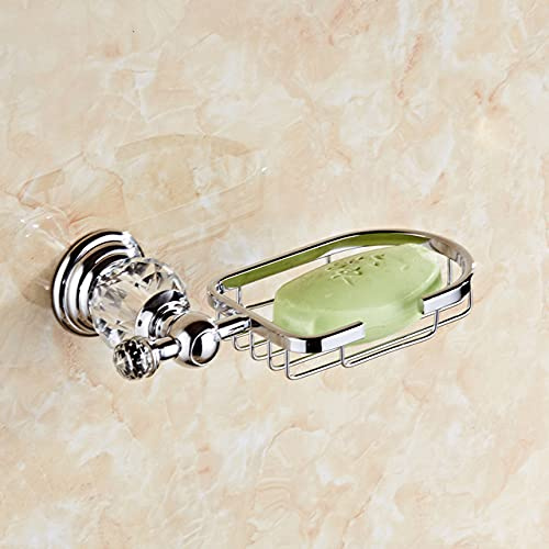 Ensemble d'accessoires de salle de bain de luxe – Étagère de douche en laiton avec porte-papier toilette, barre porte-serviette en cristal argenté, support mural pour brosse WC et filet de savon