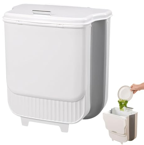 Mülleimer Hängend für Küche, Faltbare Mülleimer Küche mit Deckel, 10L Komposteimer für Küche, Küchenabfalleimer Abfallbehälter Wandmontage für Küche, Camping, Wohnmobil, Schrank