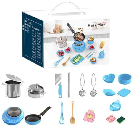 Kinder-Kochset, echtes Mini-Spielzeugzubehör, Lebensmittelqualität, aus Stahl, echtes Set, für Kinder