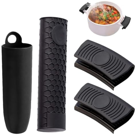 4 Presine in Silicone da Cucina, Presine Termoisolanti, Presine Antiscivolo per Manici di Pentole e Padelle Calde, Resistente al Calore, per Cottura e Grigliate, Nero​