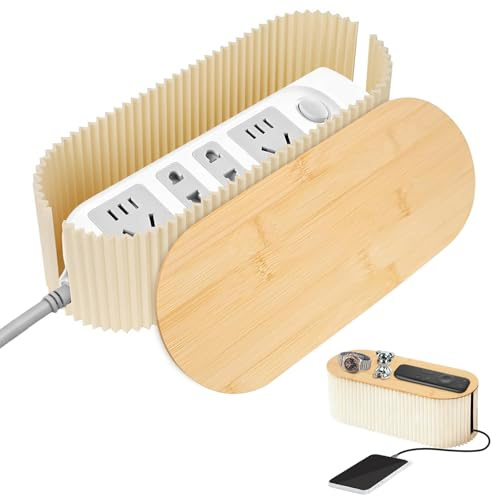 Boite Rangement Cable, Boite Cache Cable avec Couvercle en Bois, Boîte de Gestion des Câbles Organisateur de Cable Multiprise pour Organiser Les Câbles Et Les Dissimuler (34,5×14,5×12,5cm)