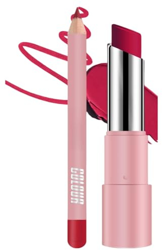 2-in-1 Lipstick and Lip Liner Set, Matte Nude Long-Lasting Waterproof Lipstick, Lip Stain Lipsticks For Women High Pigmented Lip Stain Lip Line Pencil Set, Full-Coverage Lip Glosses,Waterproof