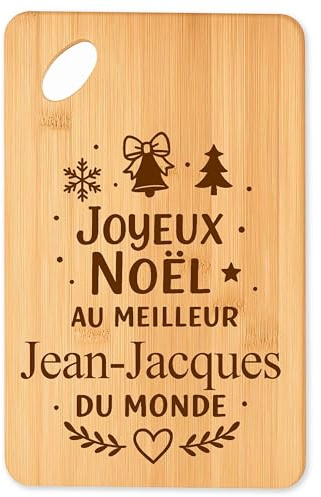 Planche à Découper Joyeux Noël au Meilleur Jean-Jacques du Monde - Plateau Apéro en Bambou Cadeau Noël Gravé Collègue Cuisine Barbecue