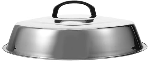 Veemoon Universeller Runder Edelstahl Grilldeckel 34cm Hohe Kuppel mit Verstellbarer Lüftung Anti Tropf Dampfabdeckung für Camping und Außengrill