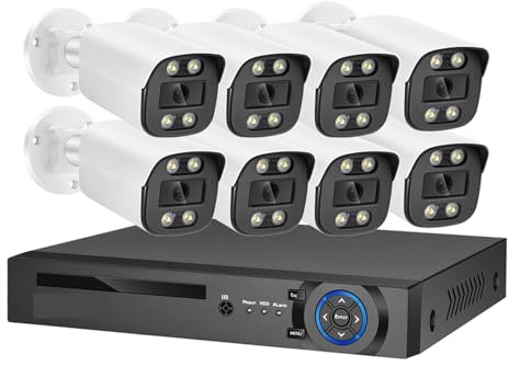 Sistemi di telecamere CCTV, 8MP 4K Face Detection Telecamera di sicurezza IP AI POE NVR Kit CCTV Visione notturna a colori Video sorveglianza domestica esterna(NONE,8CH NVR 8 AI Camera)
