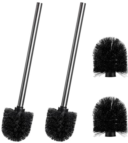 SIXHAOBU Juego de escobilla de Inodoro, 4 Cabezales de Repuesto y 2 Mangos de Acero Inoxidable, escobillas de baño ecológicos para baño Moderno (Negro)