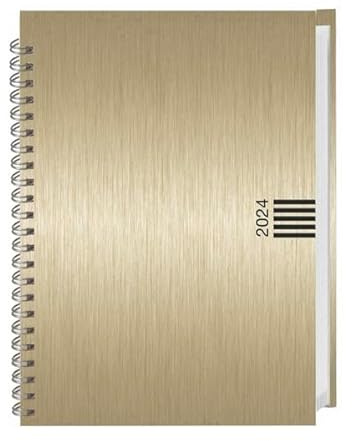 Cheftimer A5 mit Wochenkalender 2024. Goldener Terminkalender in Aluoptik. Buch-Kalender mit Eckperforation und Spiralbindung. Taschenkalender 2024 zum Planen von Terminen.