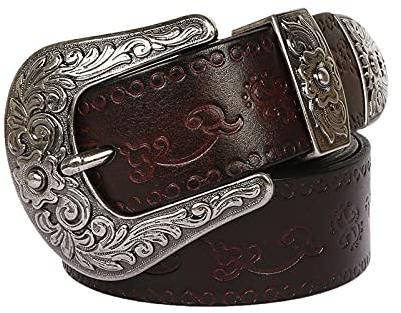 YDYBY Vintage Western Style Echtleder Gürtel für Herren Damen 105cm - 125cm Länge Fashion Embossed Pattern Nietengürtel für Oder Gothic-Outfits,Braun,105CM